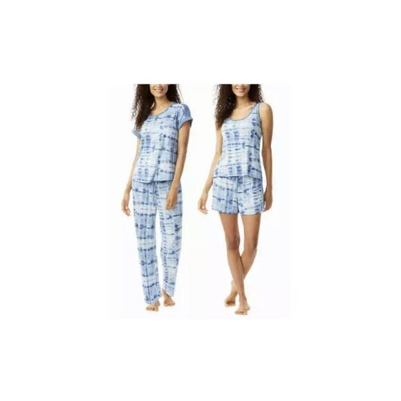 Lucky Brand Womens Pajama Set Blue Tie Dye 4-Piece PJ's Soft Stretch Large - Picture 1 of 4